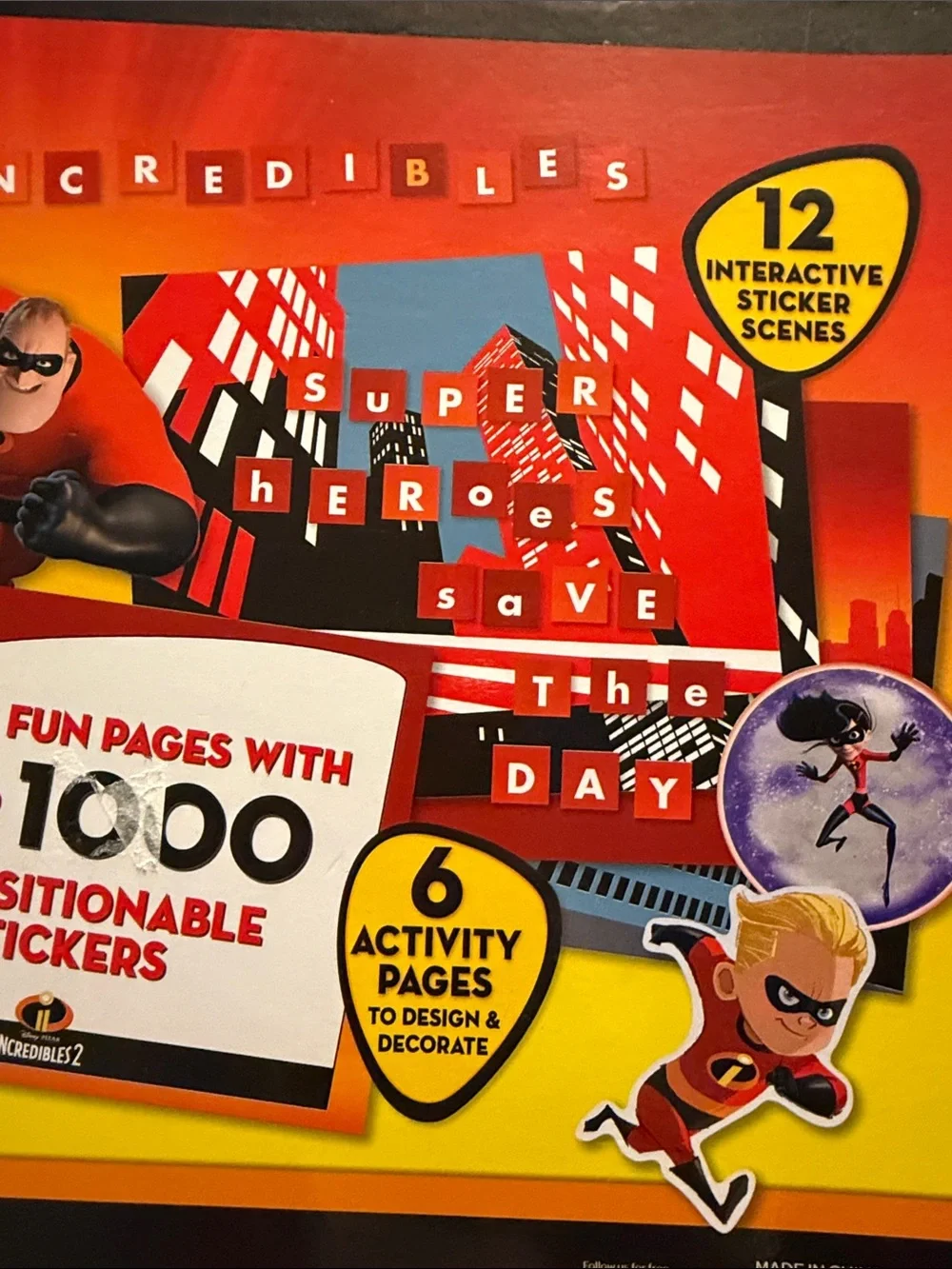 Disney Pixar Incredibles 2- Play Scenes! Over 1,000 reusable Stickers!XL 14”x10”